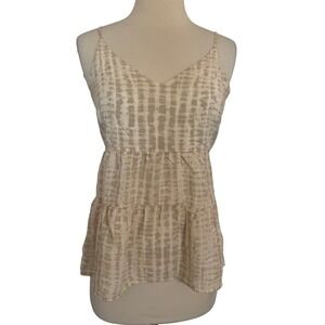 Old Navy Womens Tiered Camisole Top Beige Tie Dye Smocked Back V Neck Sleeveless